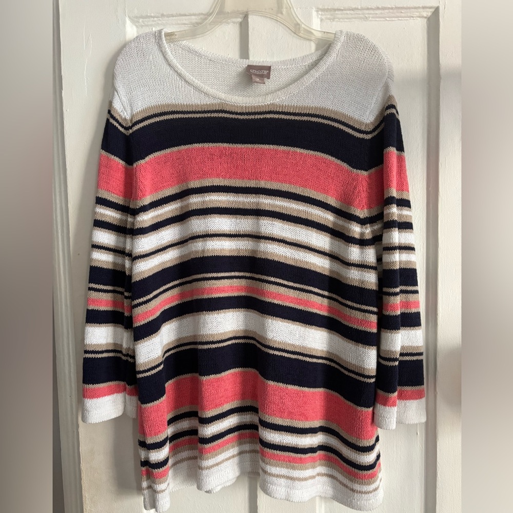 Chico's Womens Size 3 (XL) Striped Sweater Scoop Neck Long Sleeve Workwear